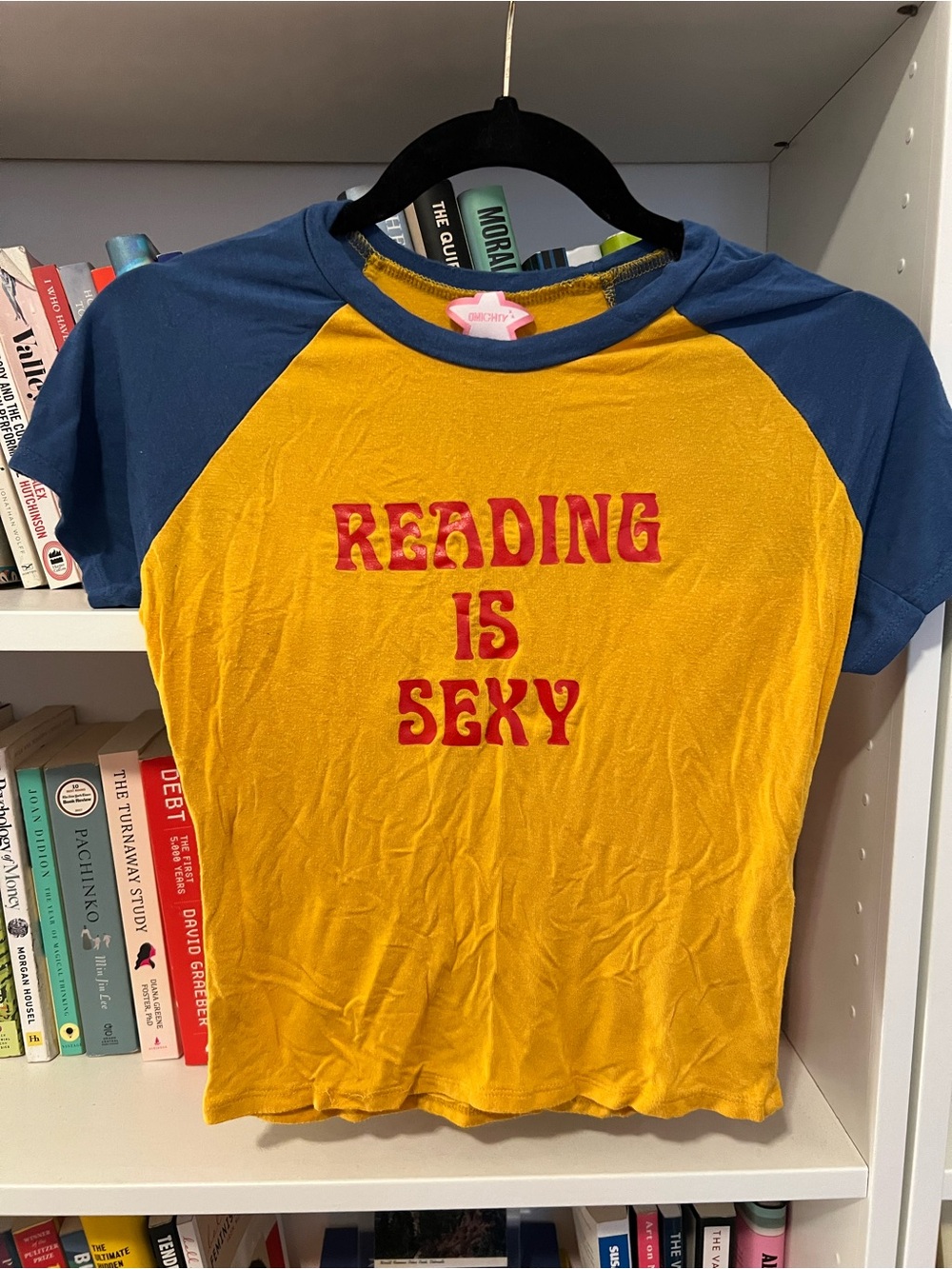 O Mighty Baby Tee - Yellow with Blue Sleeves - Reading Is Sexy